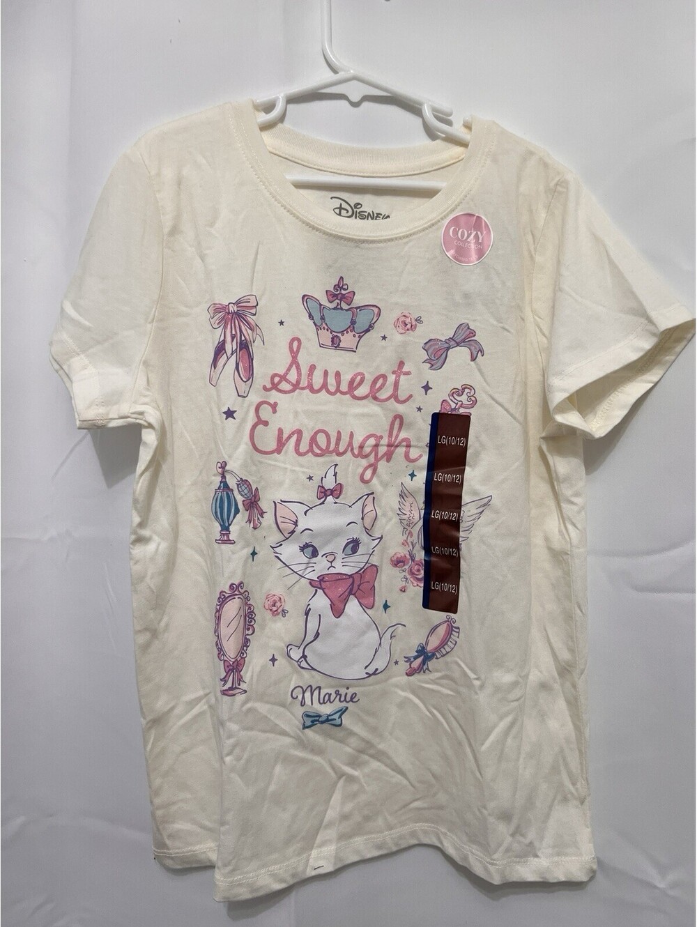 Disney Aristocats Marie Girls L 10/12 Sweet Enough Glitter Graphic Tee NWT